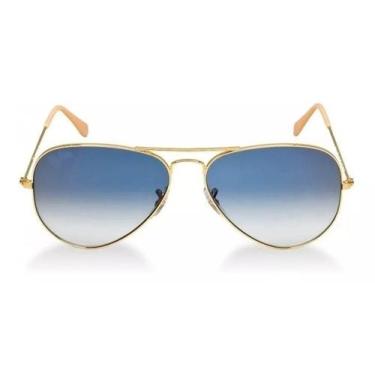 Imagem de Óculos de Sol Aviador 3026 Aviator Dourado - Lente Azul Degradê tamanh