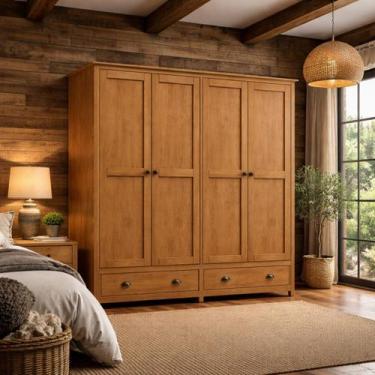 Imagem de Guarda Roupa Madeira Maciça Pinus 4 Portas Rústico Boho Campestre - La