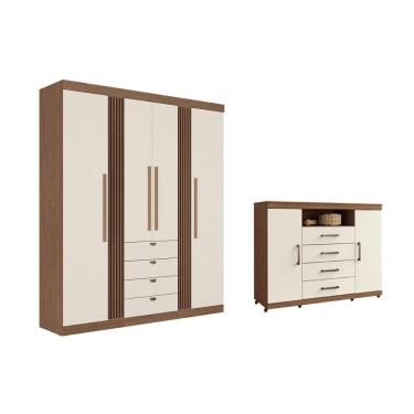 Imagem de Guarda Roupa +cômoda 2 Peças Qc295 Jatoba/areia - Santos Andirá