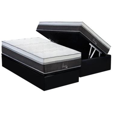 Imagem de Conjunto Box Baú Solteiro: Colchão Molas Polar Ensacadas Serenatta + Base Crc Suede Black (88x188)