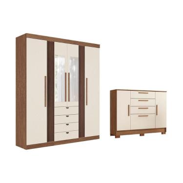 Imagem de Guarda Roupa +cômoda 2 Peças Qc278 Jatoba/areia - Santos Andirá