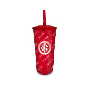 Imagem de Copo plastico com canudo 500ml times futebol - internacional - Brasfoo