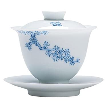 Imagem de Gaiwan Toalha de chá de porcelana branca pintada à mão Matsukaze Art Tigela de cerâmica com tampa Máquina de chá Gaiwan Conjunto de utensílios domésticos (Cor: Como na foto) (como na foto)