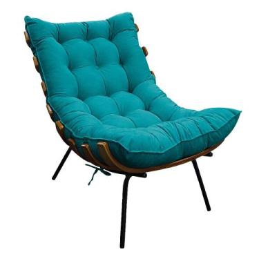 Imagem de Poltrona Decorativa Costela Base Fixa Suede Azul Turquesa - Doce Sonho