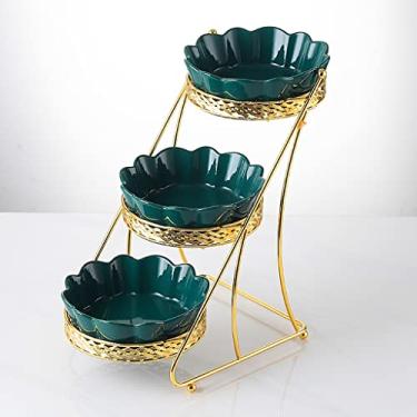 Imagem de Cesta de frutas de 3 camadas com suporte para tigela de cerâmica para servir de cozinha, bandeja de frutas para decoração de mesa, peças centrais e bancadas, bandejas de frutas para festas