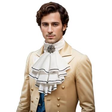 Imagem de Unykaflor Cachecol masculino renascentista Jabot Cravat, gravata de casamento medieval vitoriana eduardiana para fantasia de Halloween