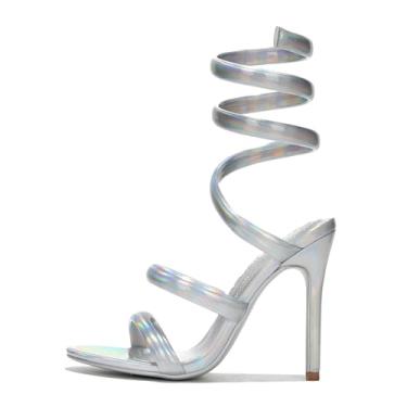 Imagem de Cape Robbin Sandálias femininas de salto alto com tiras em espiral de bico aberto, douradas, Prata, 34