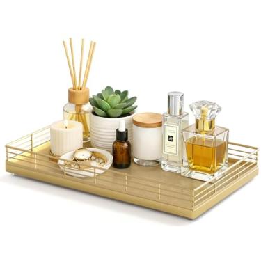 Imagem de Bandeja de vaso sanitário - 33 cm x 20 cm traseira do cesto de vaso sanitário, bandeja de banheiro para bancada, madeira de oka dourada