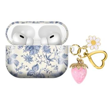 Imagem de Capa de fone de ouvido sem fio compatível com AirPod PRO 3 2025 à prova de choque e poeira com um lindo pingente de chaveiro de morango adequado para mulheres (flores rosa morangos)