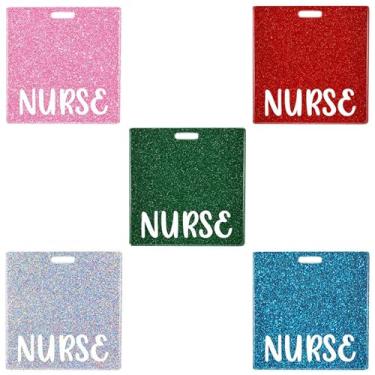 Imagem de Cartão de amigo com crachá de enfermeira – acessórios de enfermagem, porta-cartão de identificação horizontal com glitter, etiquetas de identificação de função médica, serve para crachás de hospital