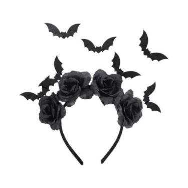Imagem de Tiara De Chapéu De Bruxa De Halloween Com Flores Pretas E Presilhas De
