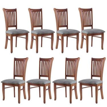 Imagem de Kit 8 Cadeiras de Jantar em Madeira Anthurium Estofada Linho Cinza L55