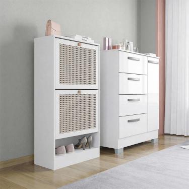 Imagem de Kit Cômoda Elena E Sapateira 2 Portas Branca Poquema Branco