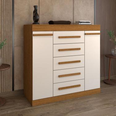 Imagem de Cômoda Divino 2 Portas 5 Gavetas 100% Mdf Cinamomo/Off White - Panorama Móveis