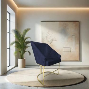 Imagem de Poltrona Decorativa Alana Veludo Base De Ferro Dourado - Pallazio Cor Azul Marinho