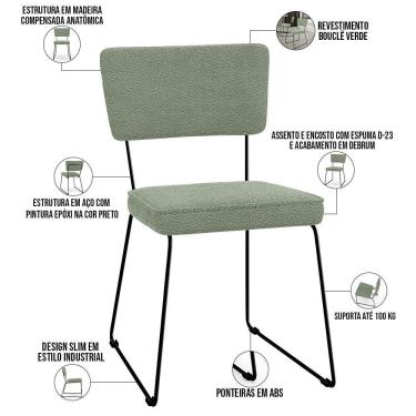 Imagem de Kit 08 Cadeiras Decorativas Estofada Base De Aço Allana L02 Bouclê Oliva - Lyam Decor