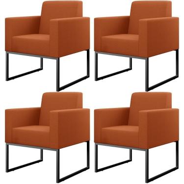 Imagem de Kit 04 Poltronas Decorativas Sala Base Fixa Metal Helô L02 Tecido Terracota - Lyam Decor