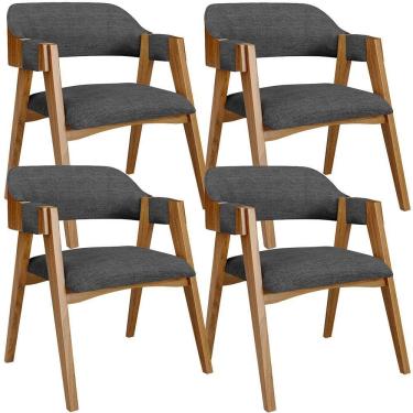 Imagem de Kit 04 Cadeiras Para Sala De Jantar E Estar Living Estofada Suran L02 Linho Cinza Escuro - Lyam