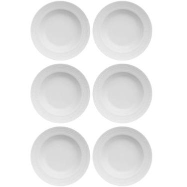 Imagem de Jogo 6 Pratos Fundos Redondos 23,5cm Porcelana Relevo Germer Branco Me