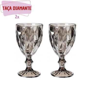 Imagem de Taça Diamante de Vidro Cinza Metalizada 340ml Água Suco 2 Un - PRATICA