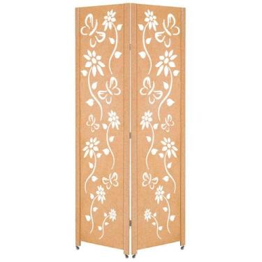 Imagem de 2 Biombo Folha Floral Ripado Divisor Madeira Mdf Painel Divisória Sepa