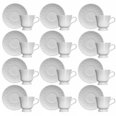Imagem de Conjunto 12 Xícaras de Café com Pires 190ml Porcelana em Relevo Tassel