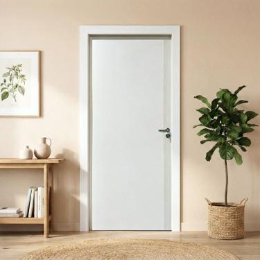Imagem de Kit Porta de Madeira Sarrafeada com Batente e Fechadura 210x82cm Abertura Esquerda Branco