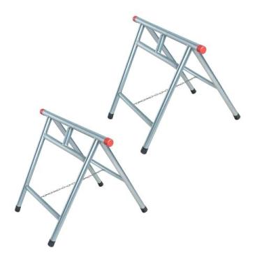 Imagem de Kit 2 Cavaletes Reforçados Dobráveis 80x80cm Zincado NV322 - Bcalos-sf