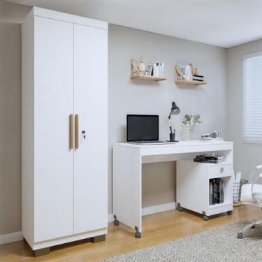 Imagem de Conjunto Escrivaninha 1 Gaveta com Rodízios Giga e Armário Multiuso 2 