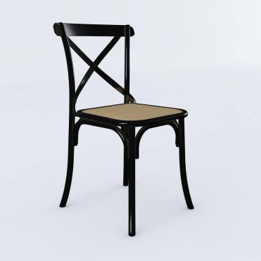 Imagem de Cadeira de Jantar Cross Katrina em Aço Assento Corano para Mesa Sala Cozinha Moderna - Preto/bege