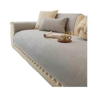 Imagem de Capa De Sofá Chenille Fofa Com Bolas De Pelúcia E Textura Sólida Para 