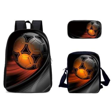 Imagem de Conjunto de mochilas escolares com padrão de futebol, 3 peças para cri