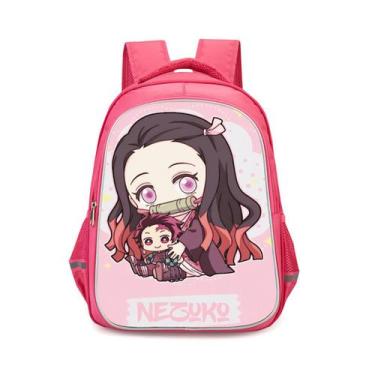 Imagem de Mochila Demons Slayers rosa para crianças, escola, nylon, 30x17x41cm -