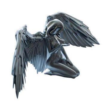 Imagem de Escultura de estatueta feminina com asas de anjo ajoelhadas com chapéu