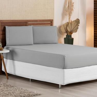 Imagem de Jogo de Lençol Casal 3 Peças Micropercal 400 Fios com Ponto Palito - Tecido Prático e L...