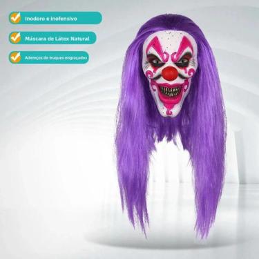 Imagem de Máscara De Látex De Palhaço Com Cabelos Roxos Para Festa De Fantasia E