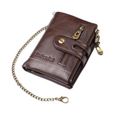 Imagem de Carteira Curta Masculina De Couro PU Com Porta-Cartões E Corrente, Lux