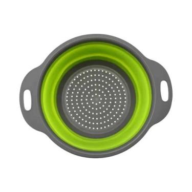 Imagem de Escorredor De Silicone Redondo Dobrável, Cesto Para Lavar Frutas E Veg