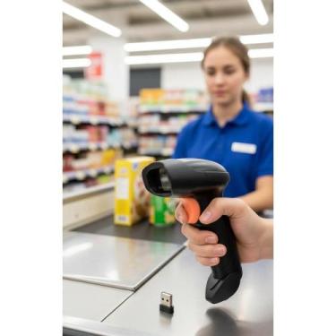 Imagem de Leitor Código Barras Sem Fio Laser Preto 300 L/s - Congratulations Sto