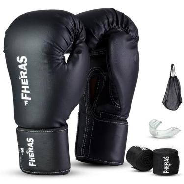 Imagem de Kit Profissional Fheras Luva Tradicional Bandagem e Bucal Boxe Muay Th