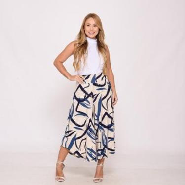 Imagem de Calça Pantacourt com Cós BBonnie Noemi Estampa Bege Tamanho:G;Genero:Feminino;Cor:-Feminino