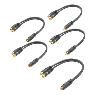 Imagem de Kit 5 cabo y rca preto 2f 1m permak ouro para som automotivo