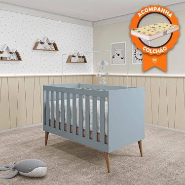 Imagem de Berço Mini Cama Móveis Estrela Ternura - Azul Wood + Colchão Gazin