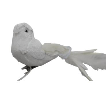 Imagem de Enfeite de Natal Pomba Branca com Plumas 16 cm Símbolo de Paz e Espírito Natalino Branco Magizi