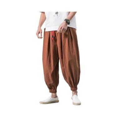 Imagem de Calças Harem Masculinas Oversized, Estilo Chinês, Em Algodão E Linho, 