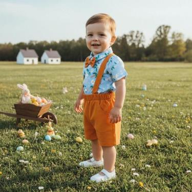 Imagem de Conjunto De Roupa Infantil Para Meninos, Roupa De Páscoa, Verão, Gola 