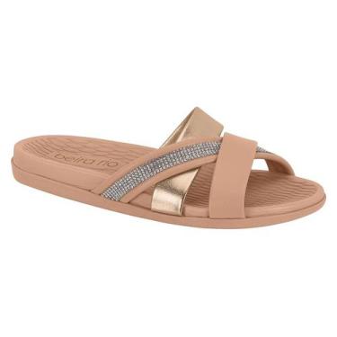 Imagem de Tamanco feminino flat beira rio 8544.103, Nude, Cristal, Ouro rosado, 