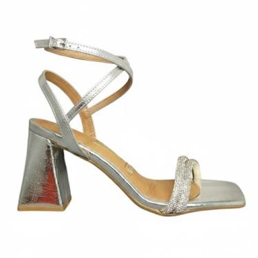 Imagem de Sandalia Feminina Vizzano Salto Metalizado Strass 6464.419, Prata, 38