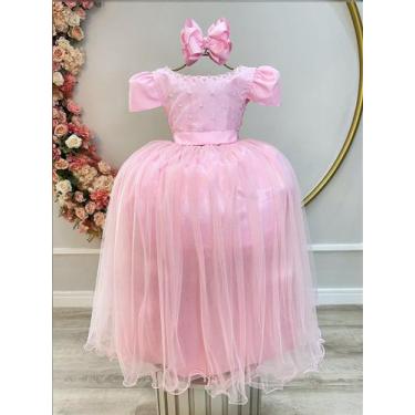 Imagem de Vestido Infantil Longo Rosa com Strass e Pérolas para Daminhas de Honr