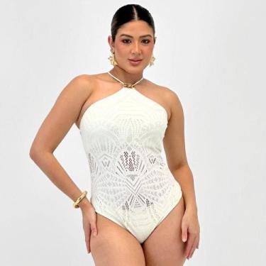 Imagem de Maiô Bana Bana Alça com Bojo Tanga Feminino, P, Off white
